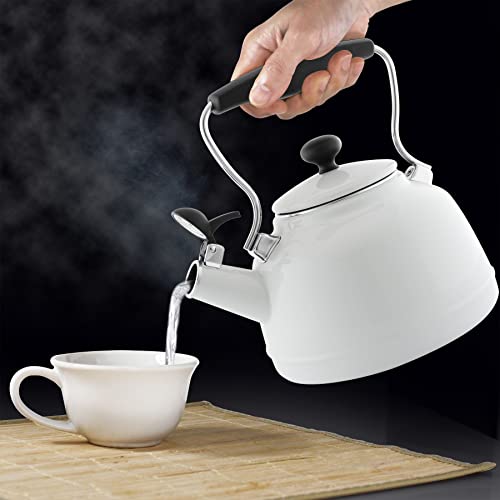 Chantal Tea Kettle, 1.7 QT, Vintage Series, Premium Enamel on Carbon Steel, Whistling, Even Heating & Quick Boil (White) - Image 4
