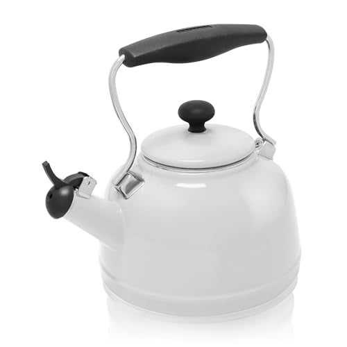 Chantal Tea Kettle, 1.7 QT, Vintage Series, Premium Enamel on Carbon Steel, Whistling, Even Heating & Quick Boil (White) - Image 1
