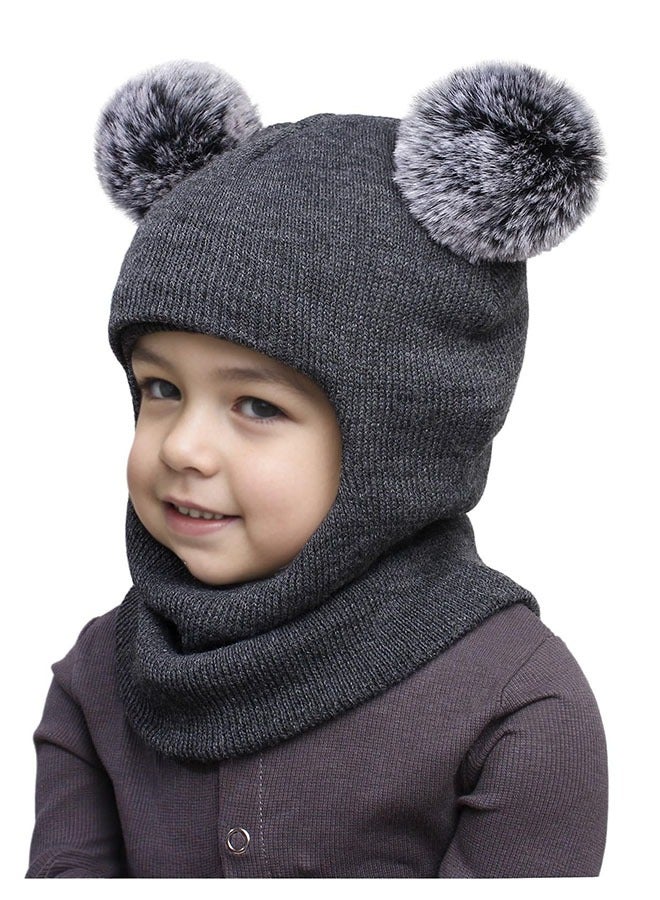 الوجبة قبعة شتوية للأطفال، قبعة أطفال محبوكة، قبعة أطفال مع كرة صوفية، قبعة دافئة سهلة الارتداء، قبعة أطفال، قبعة وشاح للأولاد والبنات، قبعة دافئة لطيفة سهلة الارتداء للجنسين والأولاد والبنات - Image 1