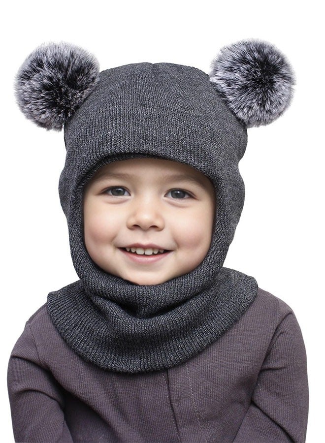 الوجبة قبعة شتوية للأطفال، قبعة أطفال محبوكة، قبعة أطفال مع كرة صوفية، قبعة دافئة سهلة الارتداء، قبعة أطفال، قبعة وشاح للأولاد والبنات، قبعة دافئة لطيفة سهلة الارتداء للجنسين والأولاد والبنات - Image 2