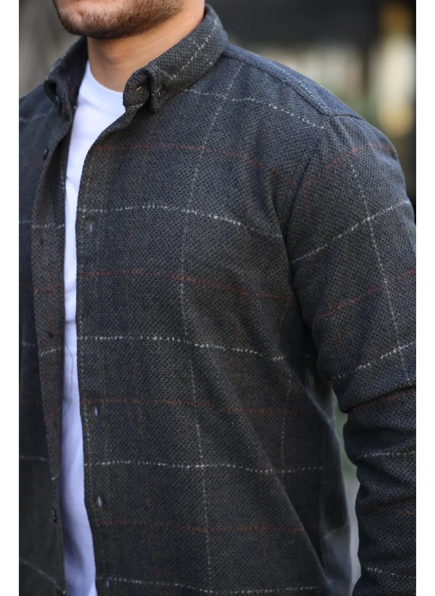 Miron Khaki Patterned Regular Fit Lumberjack Shirt - 2451