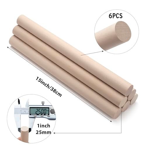 Coowayze Wooden Dowel Rods Wood Dowels for Crafts, 6 PCS 1 x 15 Round Wooden Sticks for Crafts, Thick Macrame Dowels, Unfinished Hard Wood Sticks for Crafting, Arts and DIYers, Closets and Wedding - Image 2