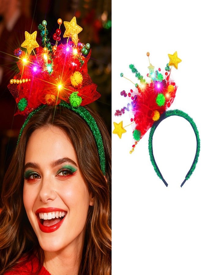 Urieo Light Up Christmas Headband Red Xmas Hair Band Hair Accessory for Women - Image 1