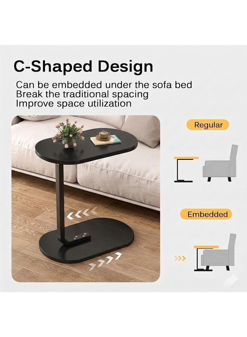 Taimi Stylish C-Shaped Coffee Table With Metal Frame - Side Table, Sofa End Table, Bedside Table, Serving Table for Living Room, Bedroom, and Guest Room. Easy to Assemble. 60*28*39 Cm - Black - Image 5