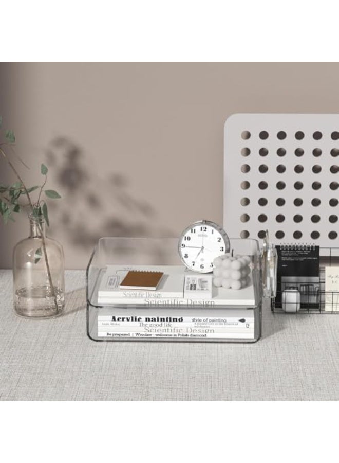 Luckam Paper Tray Organizer - 2-Tier Stackable Clear Desk File Sorter for Documents,Letters, Mail, Notebooks & Crafts, Compact Office & Home Storage Solution - Image 3