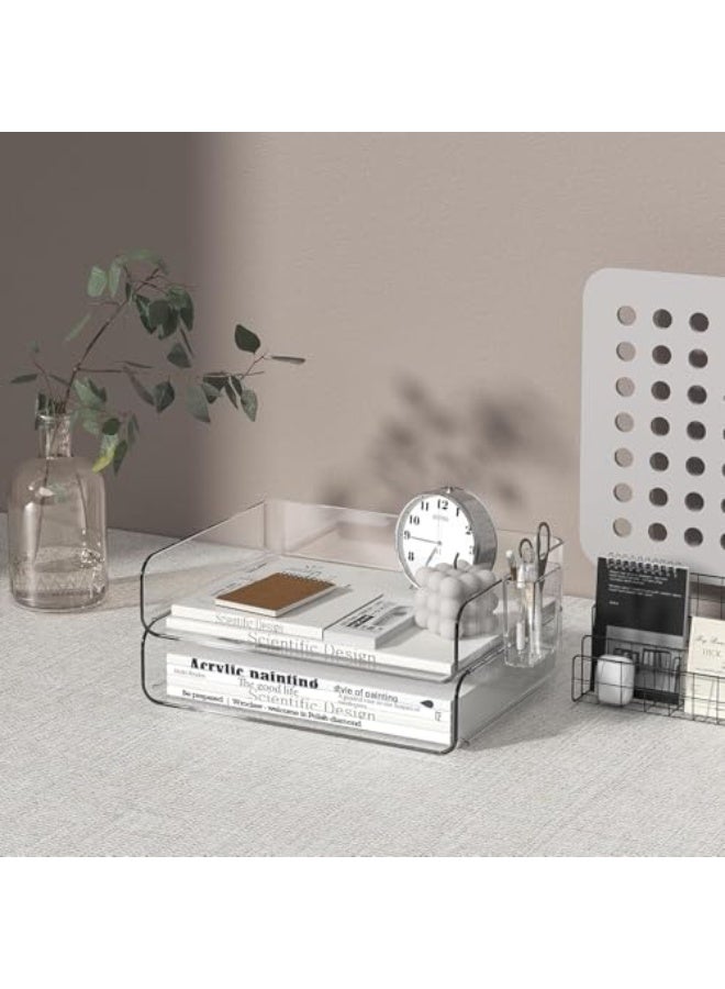 Luckam Paper Tray Organizer - 2-Tier Stackable Clear Desk File Sorter for Documents,Letters, Mail, Notebooks & Crafts, Compact Office & Home Storage Solution - Image 4