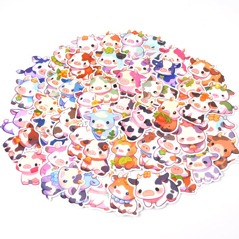 Aowplc Cute Cow Stickers | 50 Pcs Kawaii Rainbow Cow Stickers | Waterproof Vinyl Decals for Water Bottles Laptops - Image 2