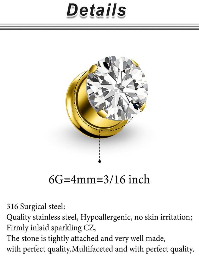 Ocptiy 6G Gold Gauges Tunnels Plugs Earrings for Ears Stretching Kit 6 Gauge 316L Surgical Stainless Steel Diamond Single Flare Tunnels Plugs Hollow Gauges Size 4mm Piercing Women Men 3/16 inch - Image 2