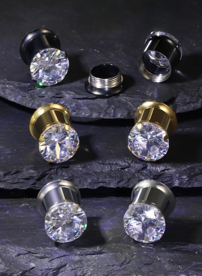 Ocptiy 6G Gold Gauges Tunnels Plugs Earrings for Ears Stretching Kit 6 Gauge 316L Surgical Stainless Steel Diamond Single Flare Tunnels Plugs Hollow Gauges Size 4mm Piercing Women Men 3/16 inch - Image 3