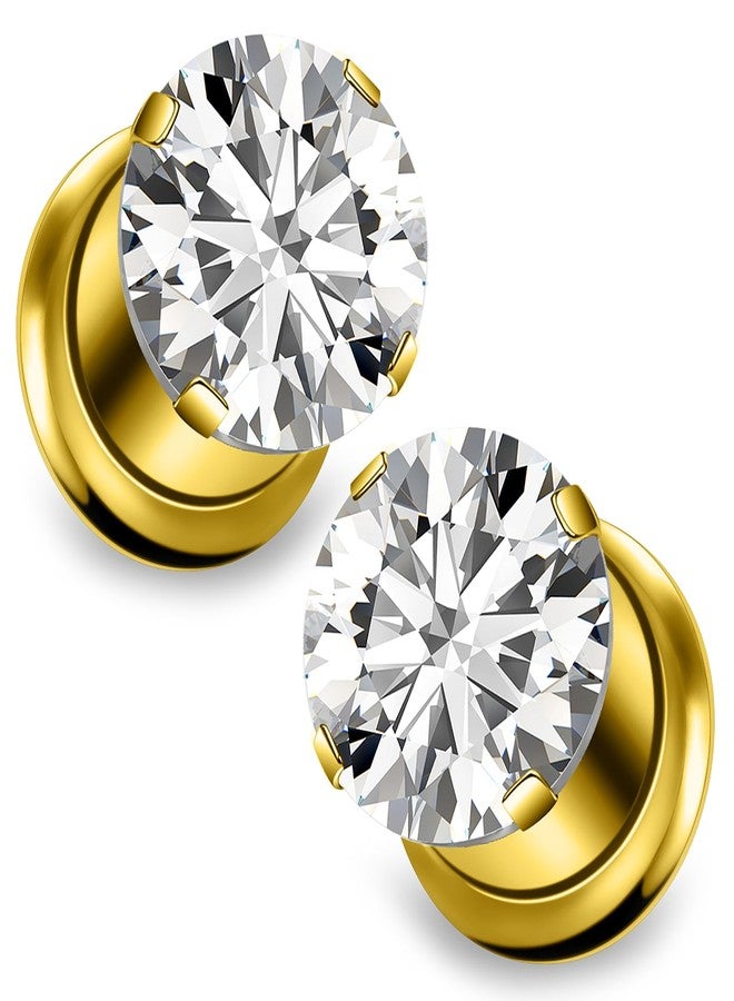 Ocptiy 6G Gold Gauges Tunnels Plugs Earrings for Ears Stretching Kit 6 Gauge 316L Surgical Stainless Steel Diamond Single Flare Tunnels Plugs Hollow Gauges Size 4mm Piercing Women Men 3/16 inch - Image 1