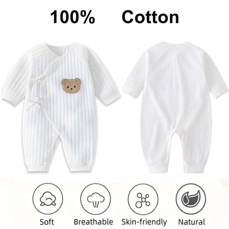 Babyfond Newborn Baby Onesie with Hat, 100% Cotton Cute Bear Casual Long Sleeve Baby Grows Bodysuit, Soft Comfortable Infant Newborn Boy's Girl's Clothes (White, 1-3 Months) - Image 2