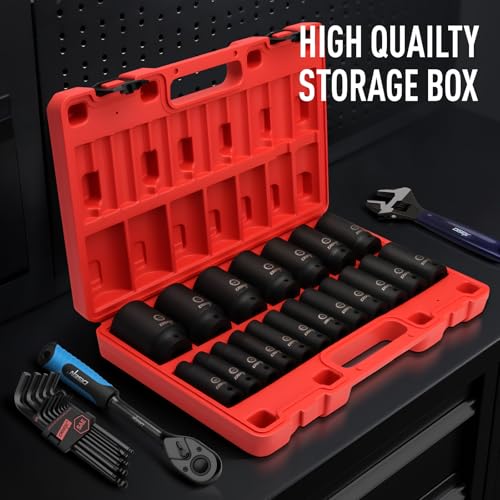 DISEN 19 Pcs 1/2" SAE Impact Socket Set, Deep Sockets 3/8"- 1-1/2", 6-Point Cr-V & Alloy Steel, 1/2 Inches Drive Impact Socket Set,Rugged Construction, Enhanced Storage Case - Image 5