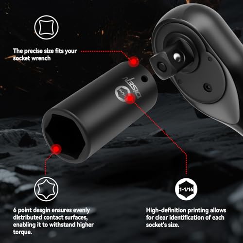 DISEN 19 Pcs 1/2" SAE Impact Socket Set, Deep Sockets 3/8"- 1-1/2", 6-Point Cr-V & Alloy Steel, 1/2 Inches Drive Impact Socket Set,Rugged Construction, Enhanced Storage Case - Image 4