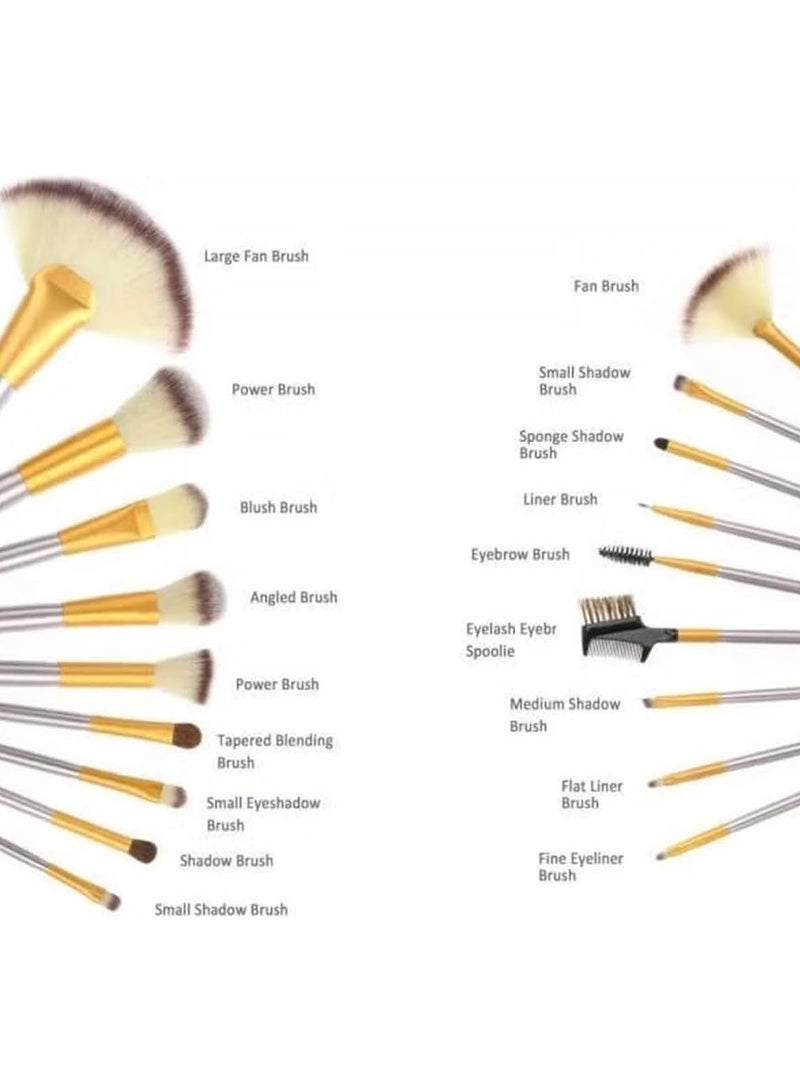 Vitacelli 18-Piece Premium Makeup Brush Set with Elegant Gold Handles & Storage Bag - Image 3