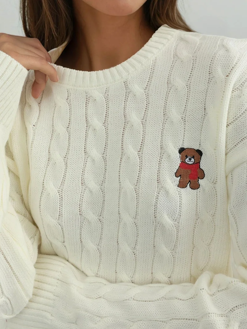 HICCUP Hair Braid Knit Sweater with Embroidery