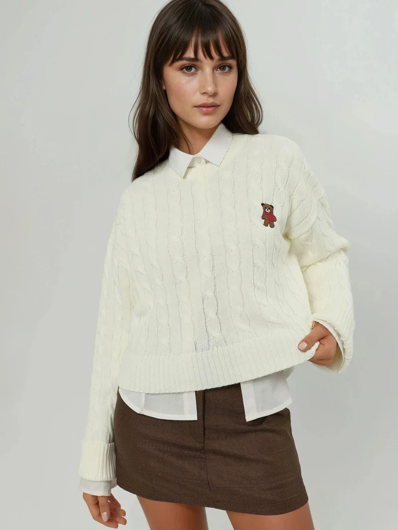 HICCUP Hair Braid Knit Sweater with Embroidery