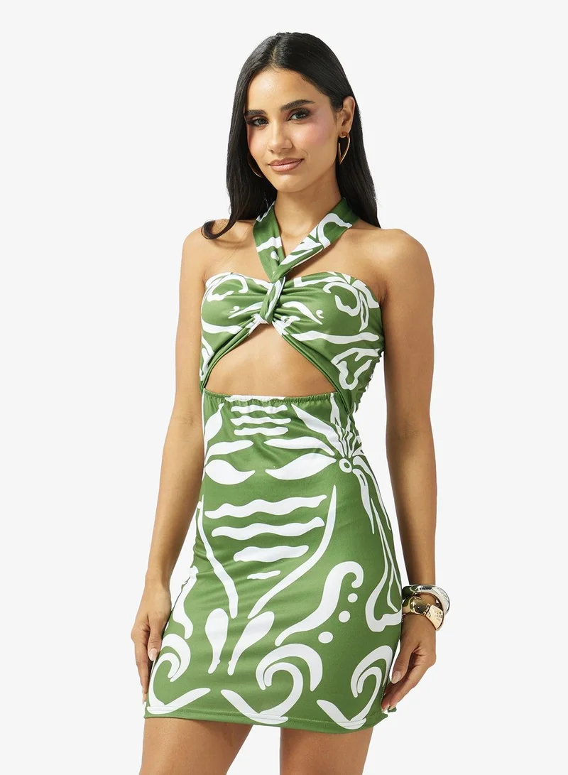 Ginger Halter Neck Abstract Print Dress