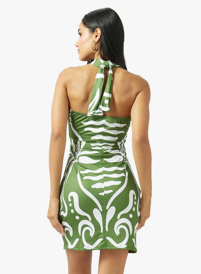 Ginger Halter Neck Abstract Print Dress