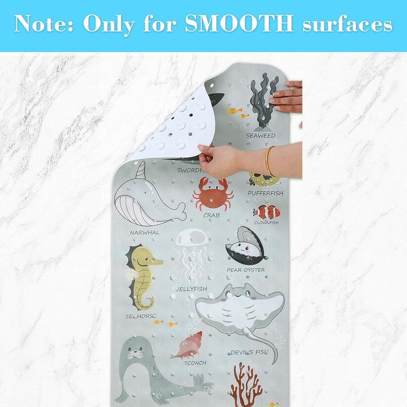 Secopad Bath Mat for Tub Non Slip, Machine Washable Anti-Slip Cartoon Baby Bathtub Shower Mat with Drain Holes and Suction Cups for Toddler & Kids, 40 Inch x 16 Inch, Greige Sea Animals - Image 4