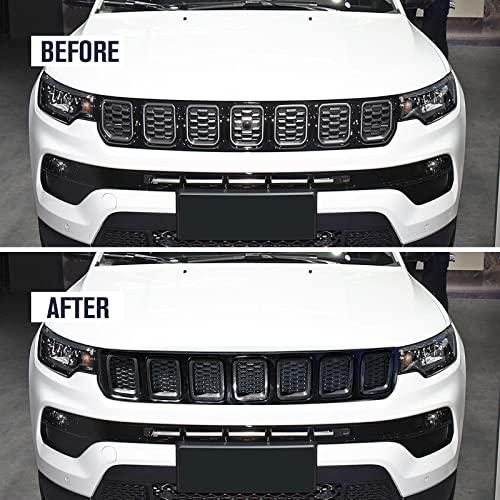 JeCar Grille Inserts ABS Front Grill Cover Exterior Accessories for Jeep Compass MP 2017-2020, Carbon Fiber Finish - Image 3