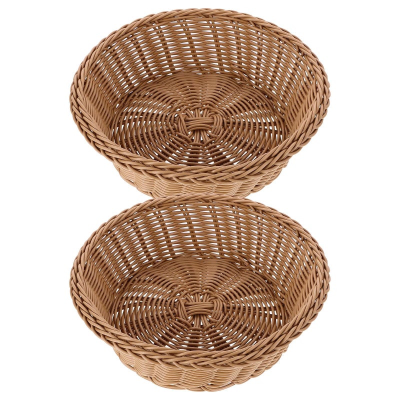 Natural Wicker Hand Woven Round Rattan Fruit Basket 2pcs Kitchen Bread Food Storage Organizer - Image 2