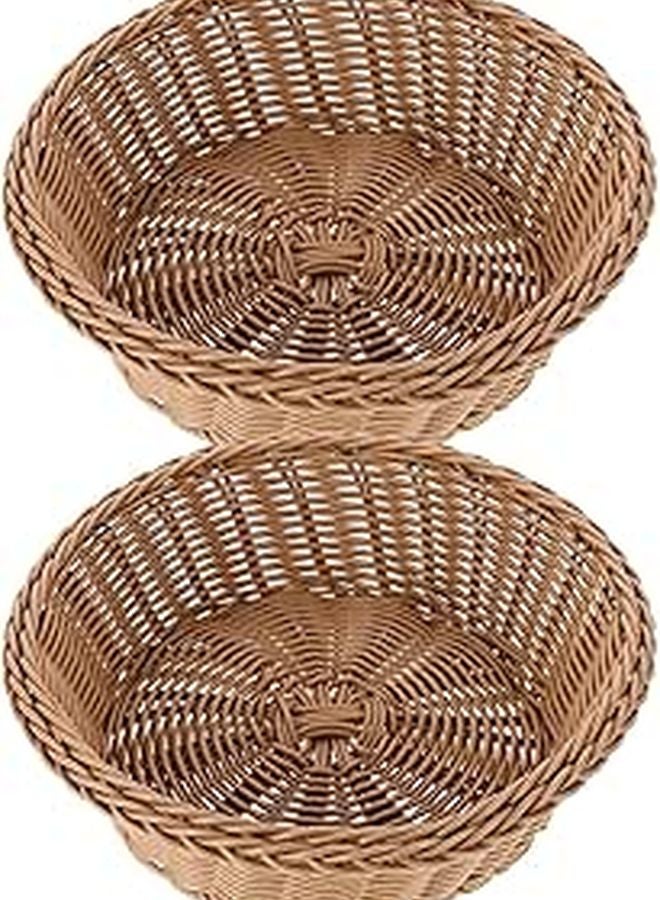 Natural Wicker Hand Woven Round Rattan Fruit Basket 2pcs Kitchen Bread Food Storage Organizer - Image 1