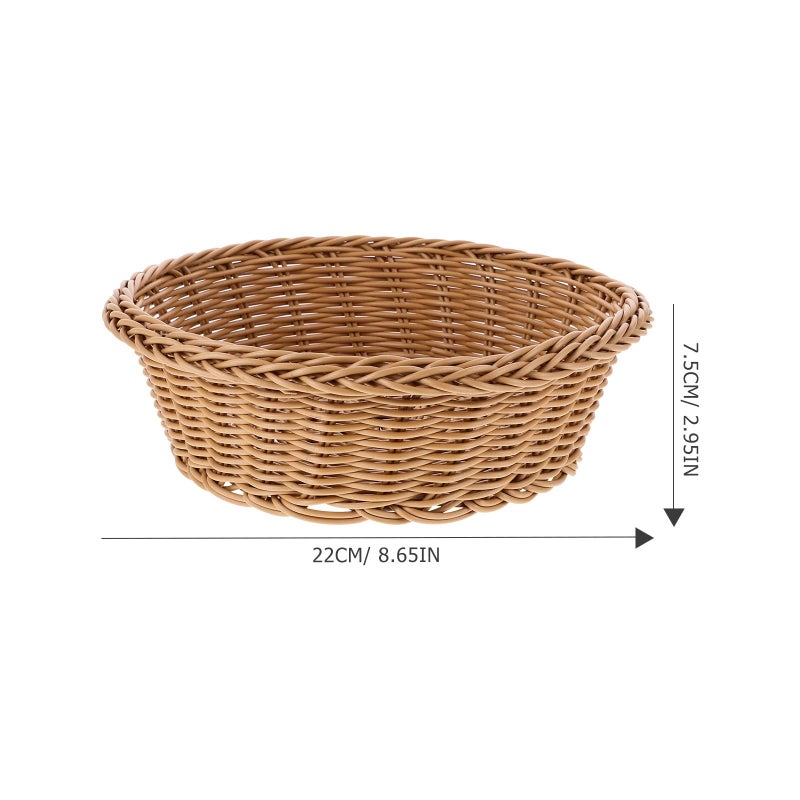 Natural Wicker Hand Woven Round Rattan Fruit Basket 2pcs Kitchen Bread Food Storage Organizer - Image 3