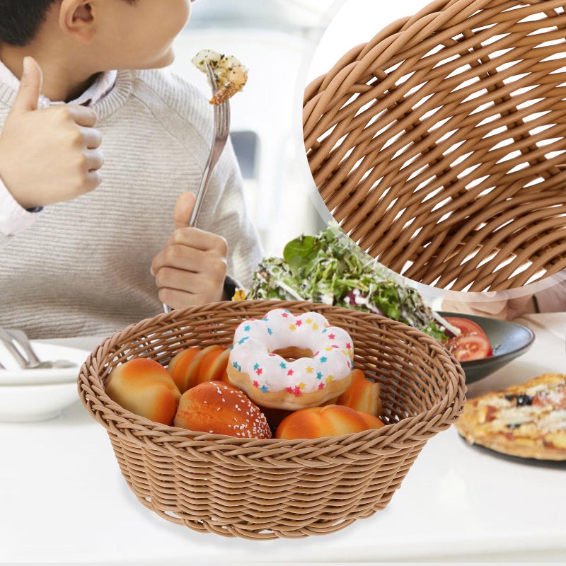 Natural Wicker Hand Woven Round Rattan Fruit Basket 2pcs Kitchen Bread Food Storage Organizer - Image 4