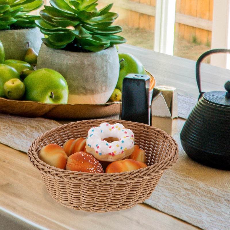 Natural Wicker Hand Woven Round Rattan Fruit Basket 2pcs Kitchen Bread Food Storage Organizer - Image 5