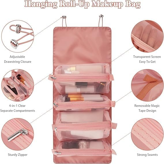 AVMPHD Cosmetic Organizer Makeup Bag Roll Up Pouch Makeup Organizer Box Foldable Toiletry Bag Cosmetic Bag for Women Travel Makeup PouchMulticolor - Image 4