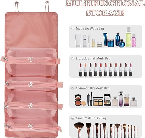 AVMPHD Cosmetic Organizer Makeup Bag Roll Up Pouch Makeup Organizer Box Foldable Toiletry Bag Cosmetic Bag for Women Travel Makeup PouchMulticolor - Image 5