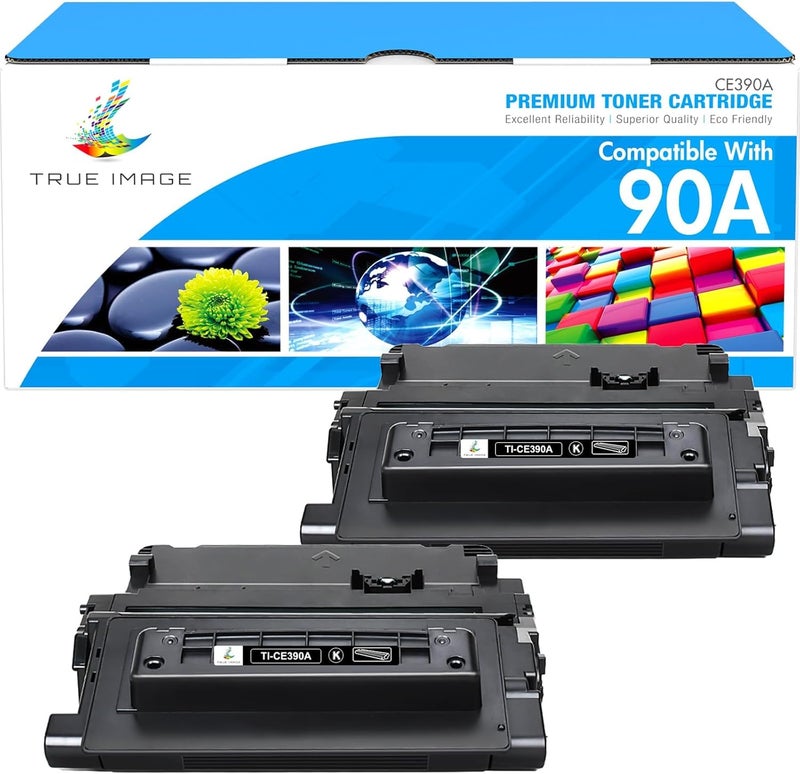 TRUE IMAGE Compatible Toner Cartridge Replacement for HP 90A CE390A 90X CE390X Work with Enterprise 600 M601 M602 M603 M4555 MFP M602x M602n M603dn Laser Printer Ink (Black, 2-Pack) - Image 1