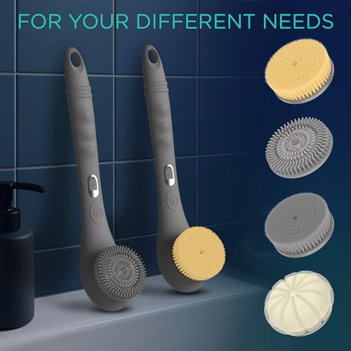 VOYOR Electric Body Brush Back Scrubber Silicone Body Scrubber Two-Way Rotating Brush Head for Deep Cleaning, Exfoliation, 4 Attachments Long Handle IPX6 Rechargeable Shower Brush BC300 (Grey) - Image 5