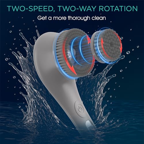 VOYOR Electric Body Brush Back Scrubber Silicone Body Scrubber Two-Way Rotating Brush Head for Deep Cleaning, Exfoliation, 4 Attachments Long Handle IPX6 Rechargeable Shower Brush BC300 (Grey) - Image 4