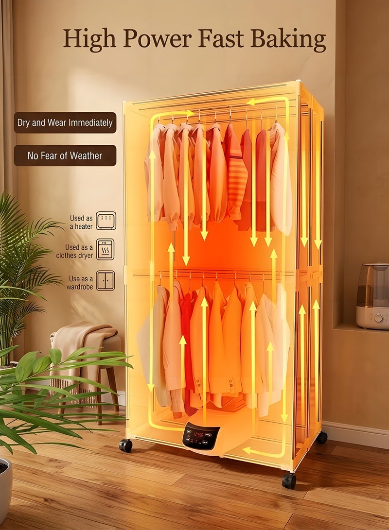 Beauenty Portable Dryer, Foldable 1500W Electric Clothes Dryer, Clothes Drying Rack with Remote Control, Large Capacity Portable Laundry Drying Wardrobe for Home, Apartments, Dormitory, Travel - Image 2