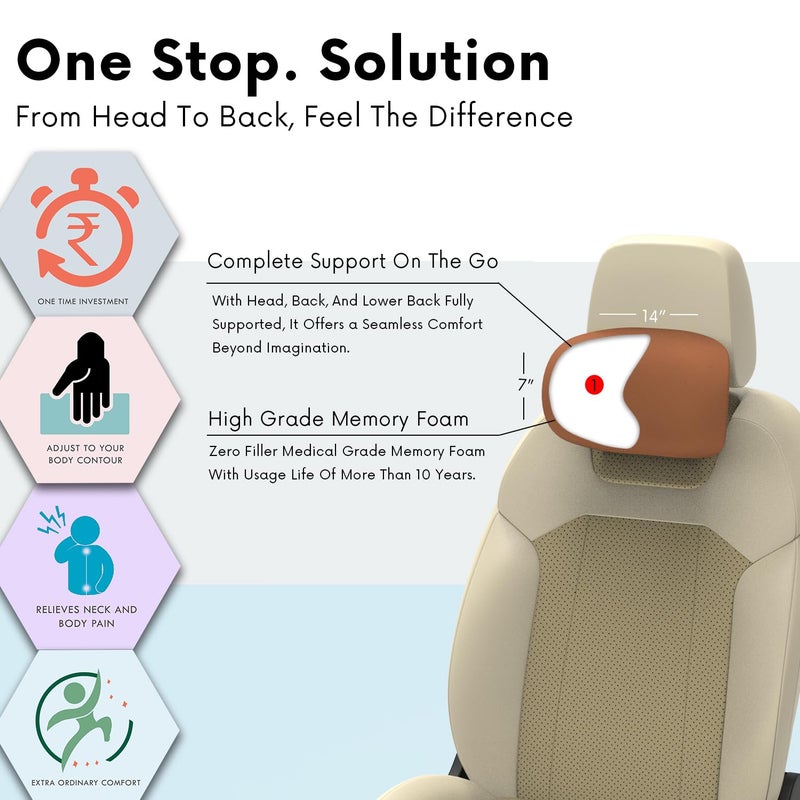 RIPOSEV Curvv Ultimate Memory Foam, Car Pillow for Comfortable Car Rides, Superior Neck Support Cushion, Relieves Neck Pain, Head Rest Pillow (Tan) - Image 3