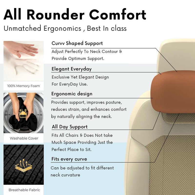 RIPOSEV Curvv Ultimate Memory Foam, Car Pillow for Comfortable Car Rides, Superior Neck Support Cushion, Relieves Neck Pain, Head Rest Pillow (Tan) - Image 4