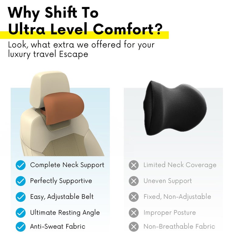 RIPOSEV Curvv Ultimate Memory Foam, Car Pillow for Comfortable Car Rides, Superior Neck Support Cushion, Relieves Neck Pain, Head Rest Pillow (Tan) - Image 2