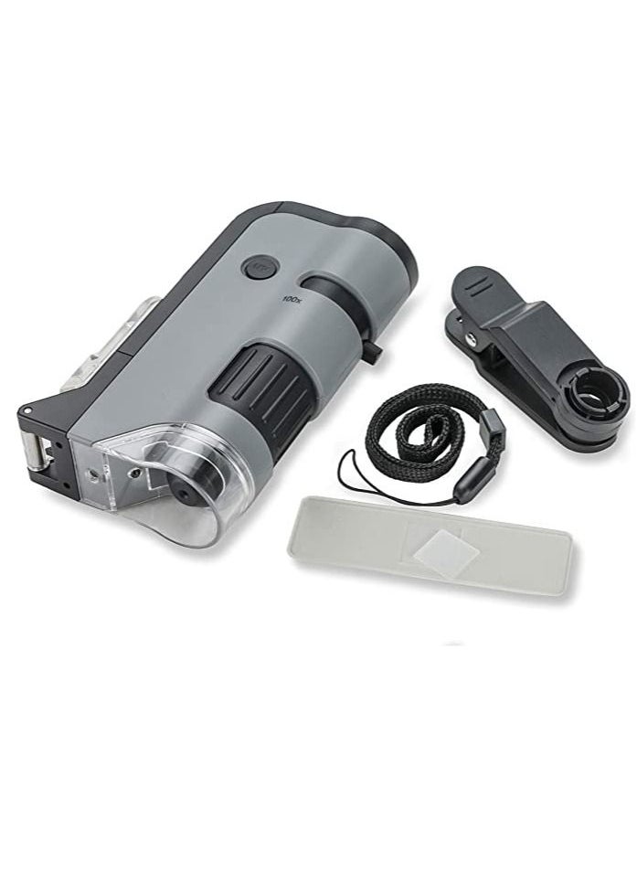 Carson - Carson MicroFlip 100x-250x LED and UV Lighted Pocket Microscope with Flip Down Slide Base and Smartphone Digiscoping Clip (MP-250) - Image 1