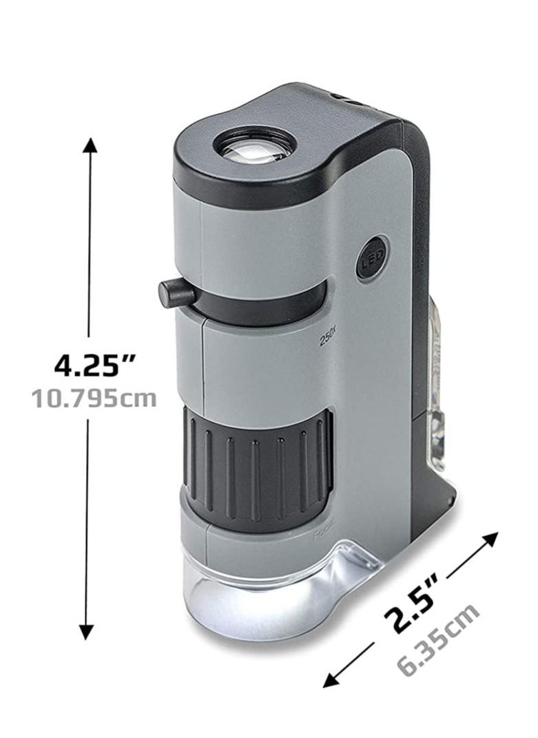 Carson - Carson MicroFlip 100x-250x LED and UV Lighted Pocket Microscope with Flip Down Slide Base and Smartphone Digiscoping Clip (MP-250) - Image 1