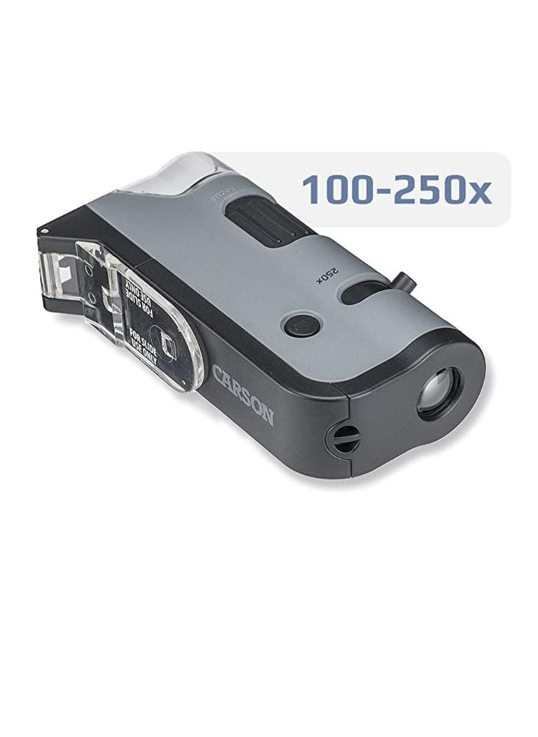 Carson - Carson MicroFlip 100x-250x LED and UV Lighted Pocket Microscope with Flip Down Slide Base and Smartphone Digiscoping Clip (MP-250) - Image 1