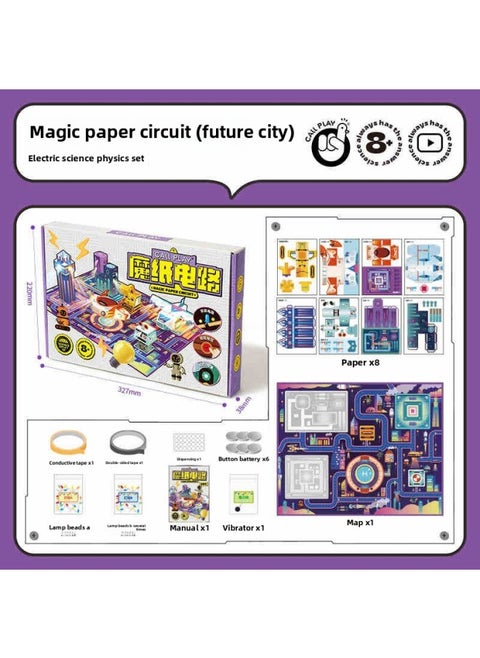 KoA Duck Magic Paper Circuit Magic Luminous Electronic Greeting Card DIY Science Experiment Material Bag Toy Will Vibrate-Colour:Magic Paper Circuit (future City)-upgraded Version