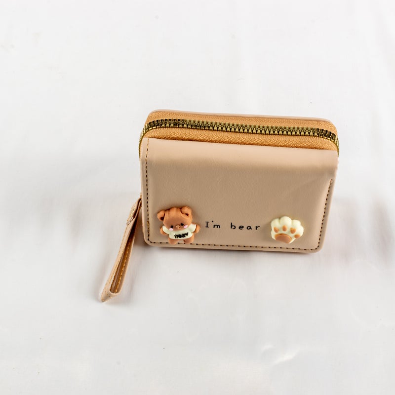 محفظة وحاملة بطاقات جلد بيج تحتوي على جيوب متعددة للنقود والبطاقات - Image 2