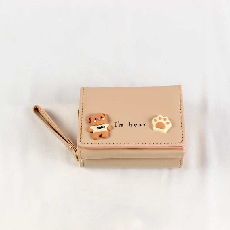 محفظة وحاملة بطاقات جلد بيج تحتوي على جيوب متعددة للنقود والبطاقات - Image 1