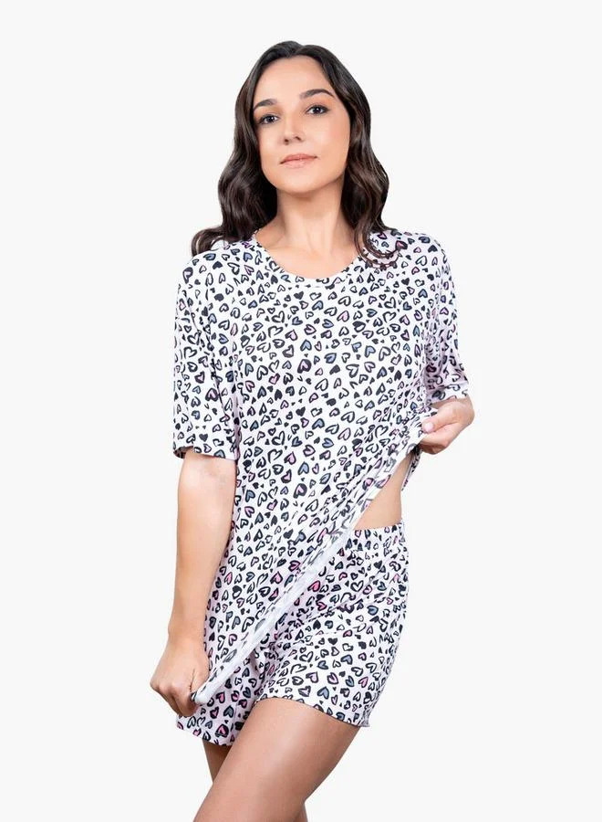 Aadaraya Aadaraya Printed Drop Shoulder T-shirt and Pyjama Set