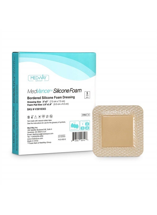 MedVance TM Silicone - Bordered Silicone Adhesive Foam Dressing, Size 3"x3", (1.8"x1.8" pad), Box of 5 dressings - Image 1
