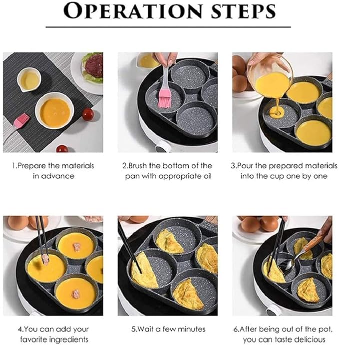 SWEEVAN Egg Frying pan nonstick Pancake Pans 4Cups cookware 4 Hole NonStick Egg ham Pot Omelette 4 partition Egg pan with Handle for Multi Snack Maker - Image 2