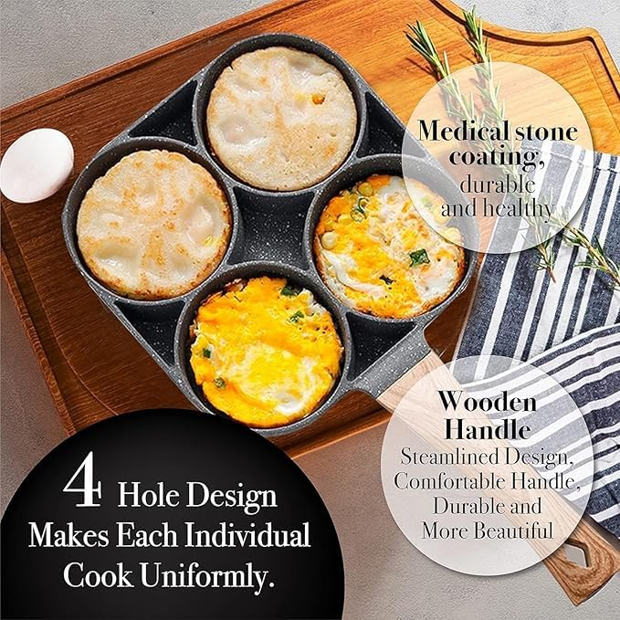 SWEEVAN Egg Frying pan nonstick Pancake Pans 4Cups cookware 4 Hole NonStick Egg ham Pot Omelette 4 partition Egg pan with Handle for Multi Snack Maker - Image 4