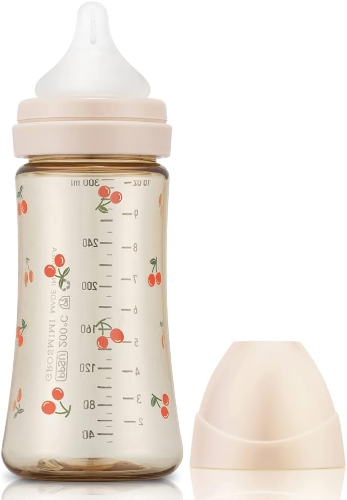 Grosmimi PPSU Baby Bottle, BPA Free (10oz Cherry_Rose Gold) - Image 1