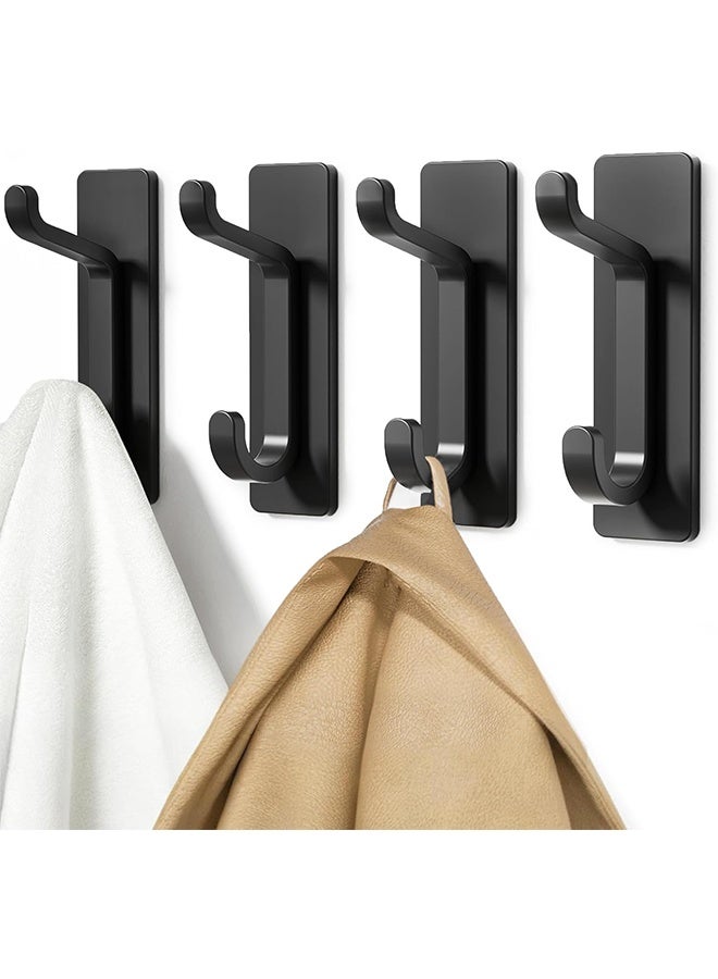 4Packs Adhesive Hooks, Ultra Strong, Holds up to 6 kg, Metal Door Hooks, Towel Hooks, Rustproof, Self-Adhesive Hooks, Matte Black, Shower Hooks, No Drilling Required - Image 1